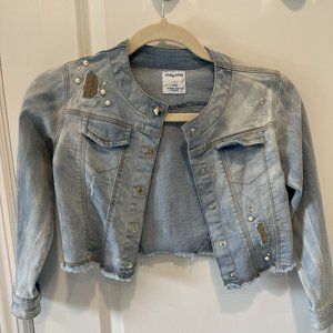 Spring Mayoral Girl Denim Raw Hem Distressed Pearl Jean Jacket 7 Blue Light Wash